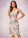 Gloria Sheath/Column Square Knee-Length Polyester Cocktail Dress With Flower STIP0022283