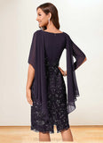 Miracle Sheath/Column Cowl Knee-Length Chiffon Lace Cocktail Dress With Ruffle Sequins STIP0022287