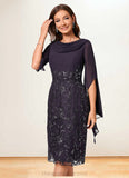 Miracle Sheath/Column Cowl Knee-Length Chiffon Lace Cocktail Dress With Ruffle Sequins STIP0022287