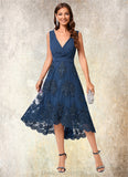 Samara A-line V-Neck Asymmetrical Chiffon Lace Sequin Cocktail Dress With Pleated Sequins STIP0022288