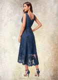 Samara A-line V-Neck Asymmetrical Chiffon Lace Sequin Cocktail Dress With Pleated Sequins STIP0022288