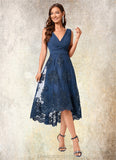 Samara A-line V-Neck Asymmetrical Chiffon Lace Sequin Cocktail Dress With Pleated Sequins STIP0022288