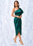 Makenna Sheath/Column One Shoulder Asymmetrical Silky Satin Cocktail Dress With Ruffle STIP0022293