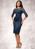 Madeline Bodycon Scoop Knee-Length Lace Satin Cocktail Dress With Sequins STIP0022295