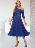 Karissa A-line Asymmetrical Tea-Length Chiffon Evening Dress With Beading Pleated Appliques Lace Sequins STIP0022298