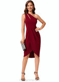 Trudie Sheath/Column One Shoulder Asymmetrical Stretch Crepe Cocktail Dress With Ruffle STIP0022308