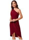 Trudie Sheath/Column One Shoulder Asymmetrical Stretch Crepe Cocktail Dress With Ruffle STIP0022308