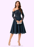 Dayanara A-line One Shoulder Knee-Length Chiffon Lace Sequin Cocktail Dress With Sequins STIP0022310