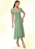 Esperanza Trumpet/Mermaid V-Neck Tea-Length Chiffon Cocktail Dress With Pleated STIP0022315