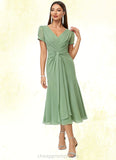 Esperanza Trumpet/Mermaid V-Neck Tea-Length Chiffon Cocktail Dress With Pleated STIP0022315