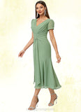 Esperanza Trumpet/Mermaid V-Neck Tea-Length Chiffon Cocktail Dress With Pleated STIP0022315