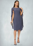 Logan Sheath/Column Scoop Knee-Length Chiffon Cocktail Dress With Beading Appliques Lace STIP0022316