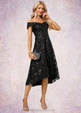 Nicole A-line Off the Shoulder Asymmetrical Lace Sequin Cocktail Dress With Sequins STIP0022328