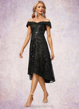 Nicole A-line Off the Shoulder Asymmetrical Lace Sequin Cocktail Dress With Sequins STIP0022328