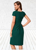 Madison Sheath/Column V-Neck Knee-Length Stretch Crepe Cocktail Dress With Ruffle STIP0022329