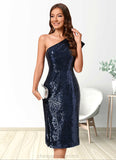 Jazmyn Sheath/Column One Shoulder Knee-Length Sequin Cocktail Dress With Ruffle Sequins STIP0022330