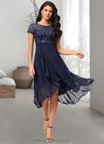 Cassandra A-line Scoop Asymmetrical Chiffon Lace Cocktail Dress With Cascading Ruffles STIP0022334