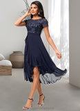 Cassandra A-line Scoop Asymmetrical Chiffon Lace Cocktail Dress With Cascading Ruffles STIP0022334