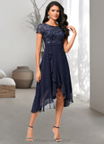 Cassandra A-line Scoop Asymmetrical Chiffon Lace Cocktail Dress With Cascading Ruffles STIP0022334