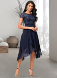 Cassandra A-line Scoop Asymmetrical Chiffon Lace Cocktail Dress With Cascading Ruffles STIP0022334