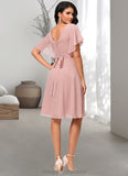 Cheyenne A-line V-Neck Knee-Length Chiffon Cocktail Dress With Ruffle STIP0022335