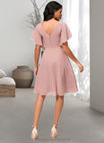 Cheyenne A-line V-Neck Knee-Length Chiffon Cocktail Dress With Ruffle STIP0022335