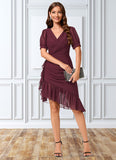 Everly Sheath/Column V-Neck Asymmetrical Chiffon Cocktail Dress With Cascading Ruffles Ruffle STIP0022339