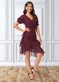 Everly Sheath/Column V-Neck Asymmetrical Chiffon Cocktail Dress With Cascading Ruffles Ruffle STIP0022339