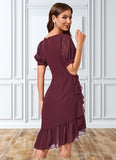 Everly Sheath/Column V-Neck Asymmetrical Chiffon Cocktail Dress With Cascading Ruffles Ruffle STIP0022339