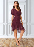 Everly Sheath/Column V-Neck Asymmetrical Chiffon Cocktail Dress With Cascading Ruffles Ruffle STIP0022339