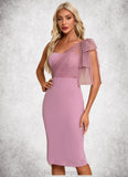 Sue One Shoulder Elegant Sheath/Column Polyester Tulle Midi Dresses STIP0022343