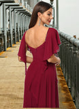 Makenzie Sheath/Column V-Neck Knee-Length Chiffon Cocktail Dress With Beading Cascading Ruffles STIP0022350