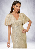 Mckinley Trumpet/Mermaid V-Neck Tea-Length Sequin Cocktail Dress STIP0022351