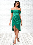 Regina Sheath/Column Off the Shoulder Asymmetrical Satin Cocktail Dress With Pleated STIP0022365