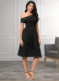 Yesenia A-line One Shoulder Tea-Length Chiffon Cocktail Dress With Ruffle STIP0022378