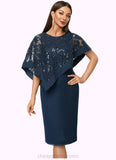 Campbell Sheath/Column Scoop Knee-Length Chiffon Lace Cocktail Dress With Sequins STIP0022399