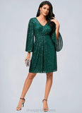 Kelsey Sheath/Column V-Neck Knee-Length Sequin Cocktail Dress With Ruffle STIP0022400