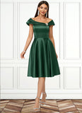 Susan A-line Asymmetrical Knee-Length Satin Cocktail Dress With Rhinestone Crystal Brooch STIP0022407