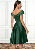 Susan A-line Asymmetrical Knee-Length Satin Cocktail Dress With Rhinestone Crystal Brooch STIP0022407