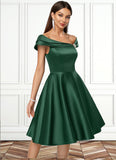 Susan A-line Asymmetrical Knee-Length Satin Cocktail Dress With Rhinestone Crystal Brooch STIP0022407