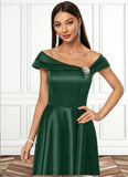 Susan A-line Asymmetrical Knee-Length Satin Cocktail Dress With Rhinestone Crystal Brooch STIP0022407