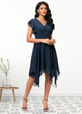 Heidi A-line V-Neck Tea-Length Chiffon Cocktail Dress STIP0022409