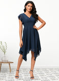 Heidi A-line V-Neck Tea-Length Chiffon Cocktail Dress STIP0022409