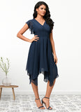 Heidi A-line V-Neck Tea-Length Chiffon Cocktail Dress STIP0022409