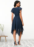 Heidi A-line V-Neck Tea-Length Chiffon Cocktail Dress STIP0022409