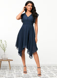 Heidi A-line V-Neck Tea-Length Chiffon Cocktail Dress STIP0022409