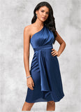 Karlie A-line One Shoulder Knee-Length Satin Cocktail Dress With Ruffle STIP0022427