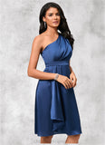 Karlie A-line One Shoulder Knee-Length Satin Cocktail Dress With Ruffle STIP0022427