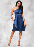 Karlie A-line One Shoulder Knee-Length Satin Cocktail Dress With Ruffle STIP0022427