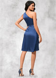 Karlie A-line One Shoulder Knee-Length Satin Cocktail Dress With Ruffle STIP0022427